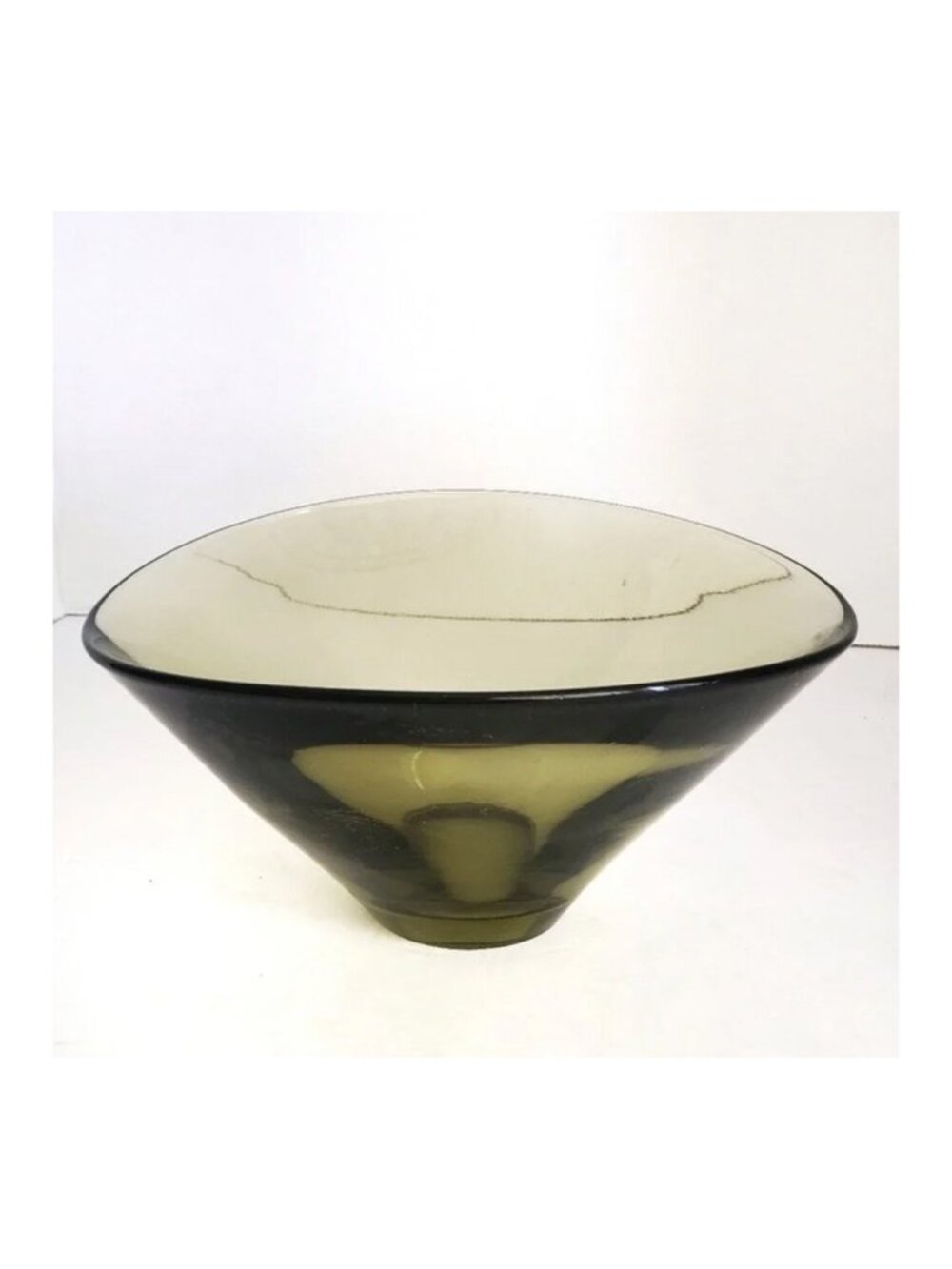 Per Lutkin Holmegaard Mid Century Modern 50s Olive Green Art Glass Bowl signed